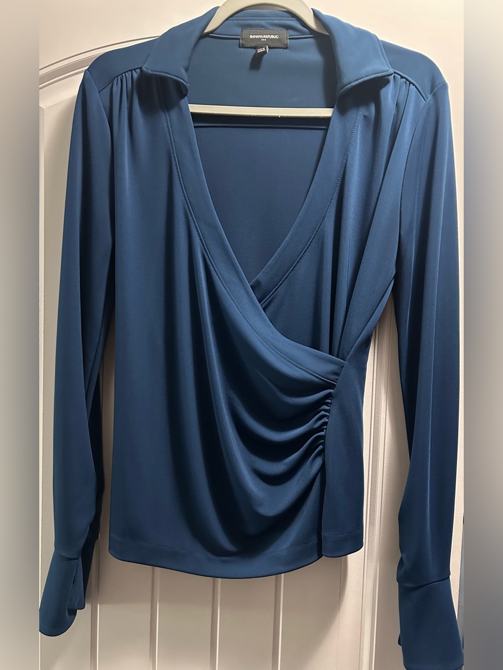 Banana Republic Teal-Blue Faux Wrap Long Sleeve Top